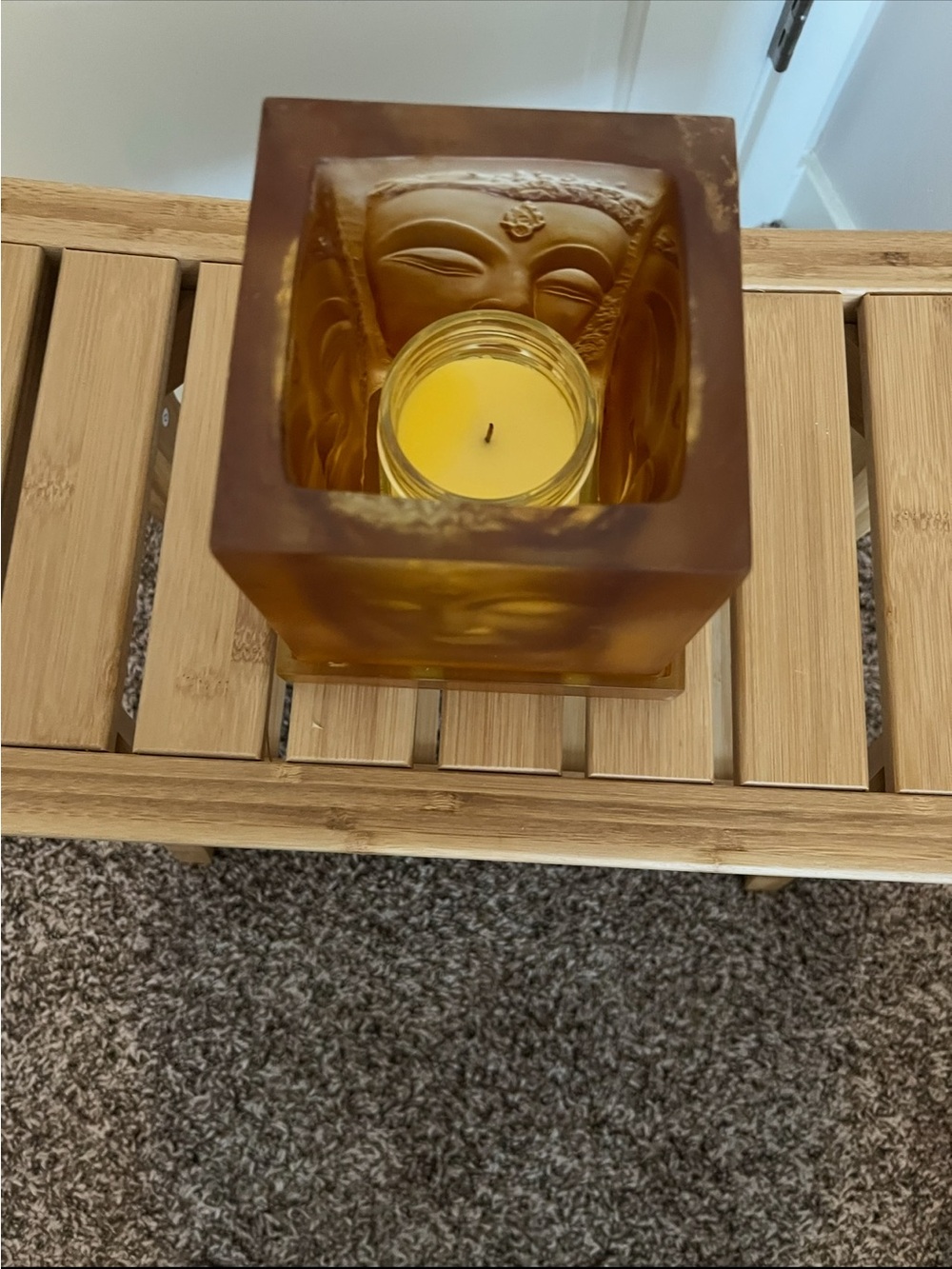 Amber Glass Buddha Votive Candle Holder - Home Accents